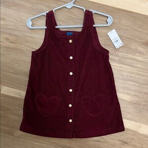 Old Navy Burgundy Corduroy Pinafore Dress with Heart Pockets